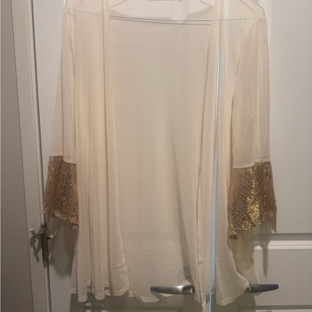Origami Chic Sheer Blouse with Gold Sequin Sleeve Details